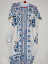 Cream and blue big floral kaftan shrug